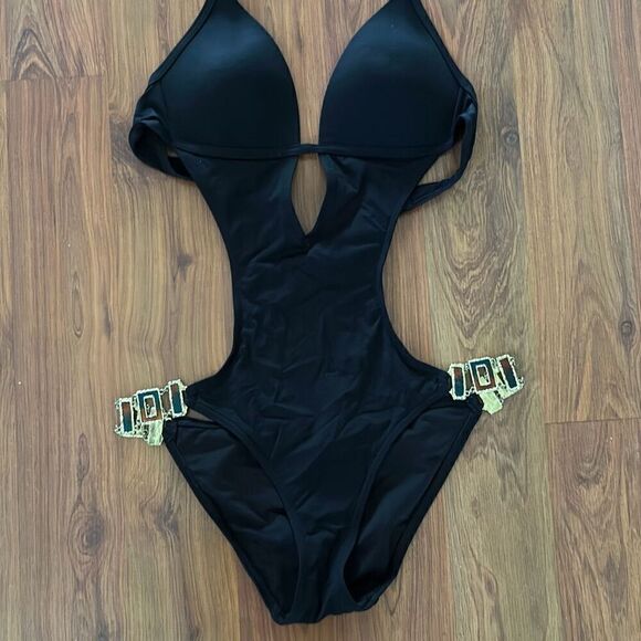 Victoria's Secret Other - Victoria's Secret black one piece cut out bathing suit with gold hardware size S